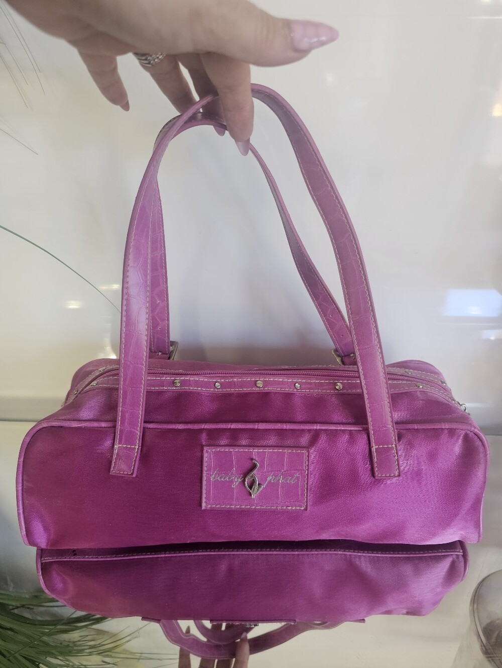 Magnetta Baby Phat Pink Satin Top-Handle Bag - Picture 8 of 16